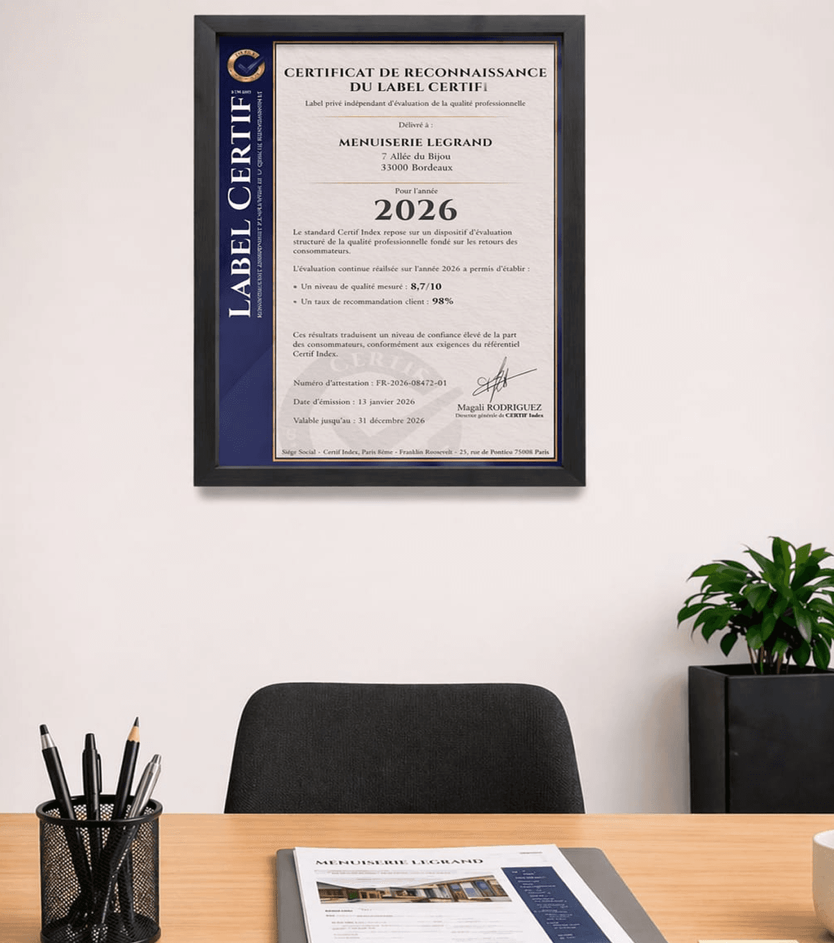 Certificat de reconnaissance du label CERTIF